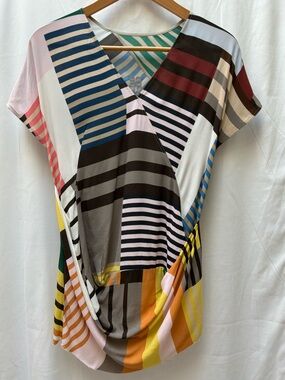 Rick Owens Multi-Stripe V-Neck Drapey Top IT40